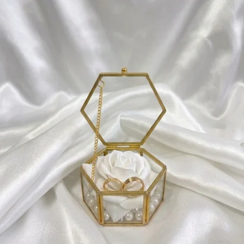 Boîte d’Alliance en Verre avec Fleur Blanche