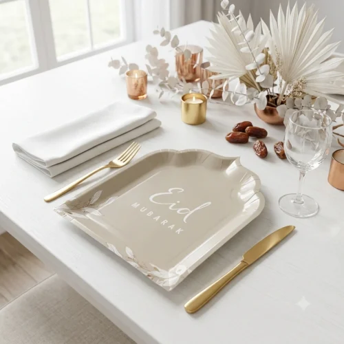 10 Assiettes Eid Mubarak Taupe