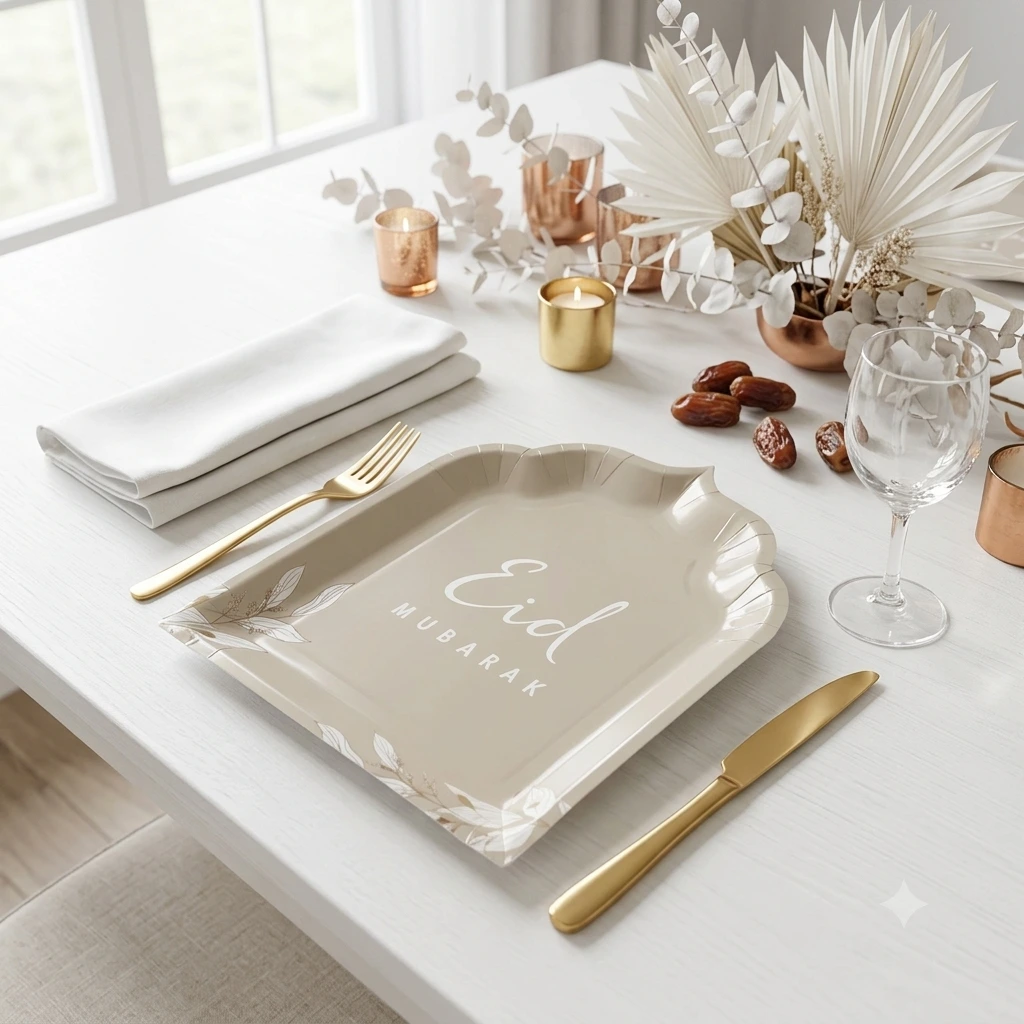10 Assiettes Eid Mubarak Taupe