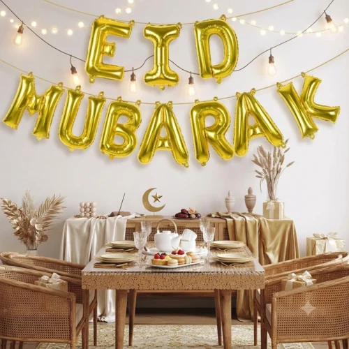 Guirlande Ballons Eid Mubarak Dorée