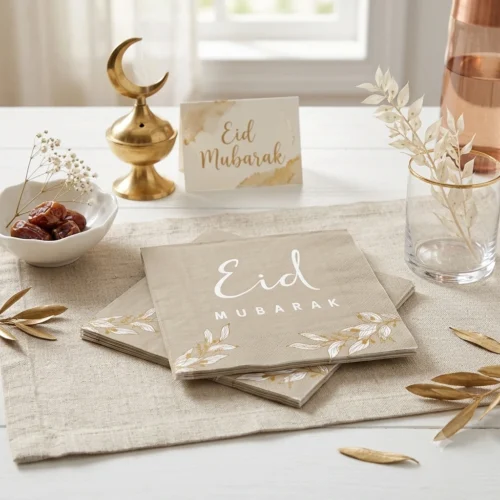 10 Serviettes Eid Mubarak Taupe
