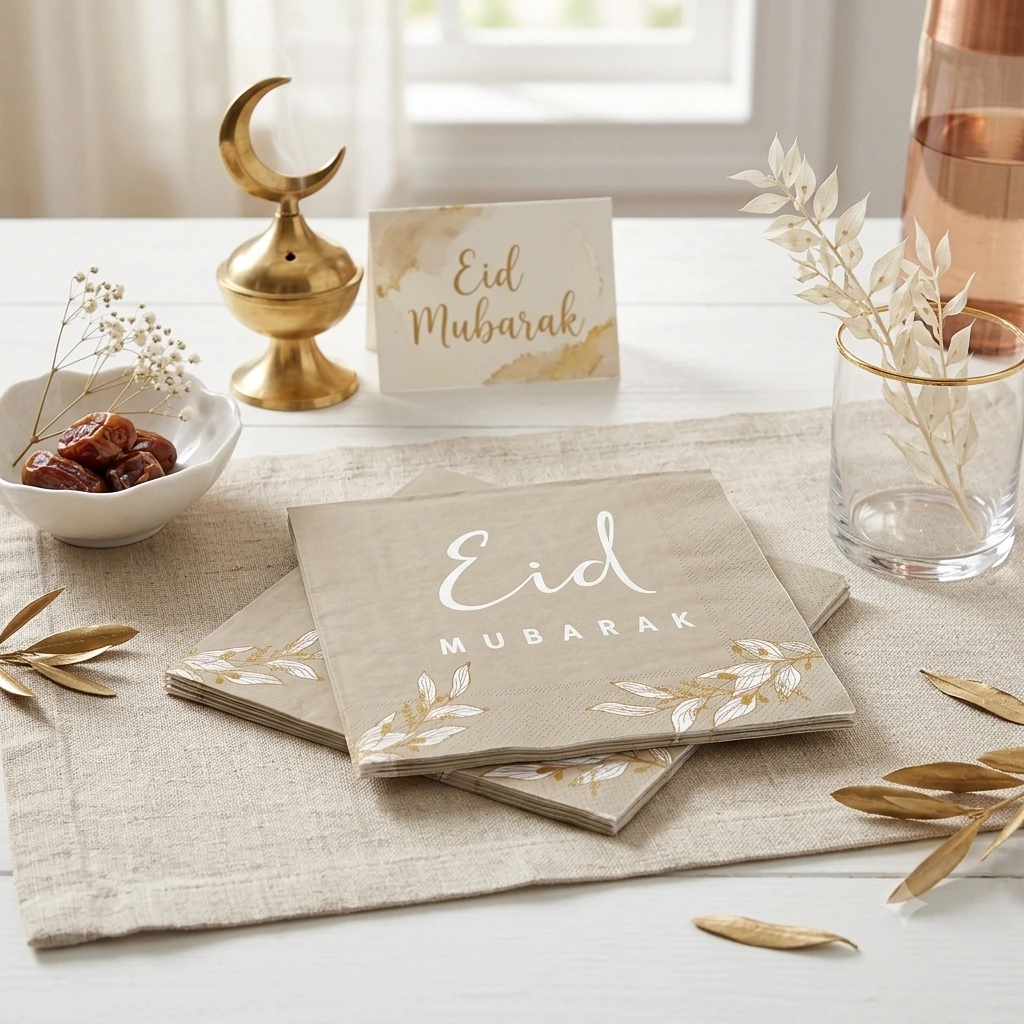 10 Serviettes Eid Mubarak Taupe