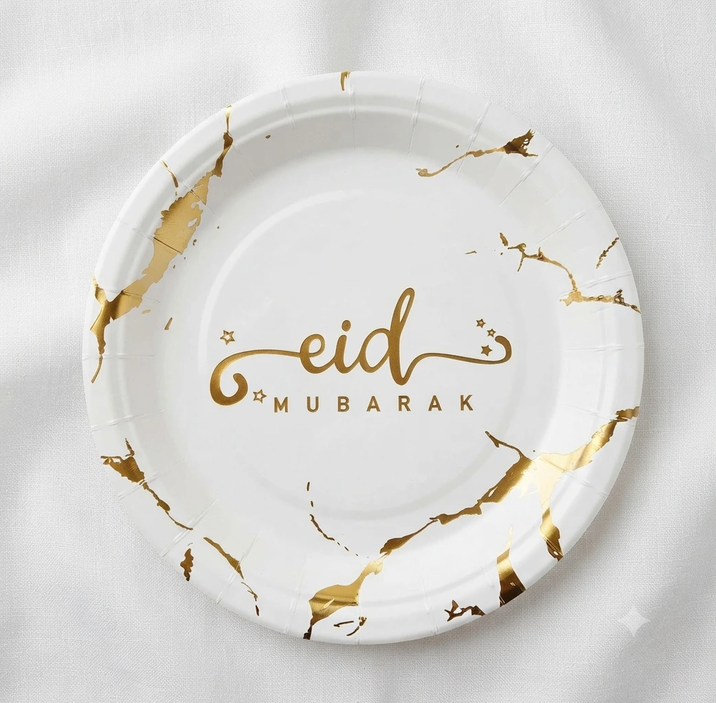 10 Assiettes Eid Mubarak Marbré